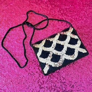 🥂VINTAGE Sequin Black and Gold Clutch Crossbody Purse